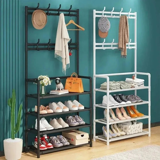 Multi-Layer Hallway Storage Racks With Hangers