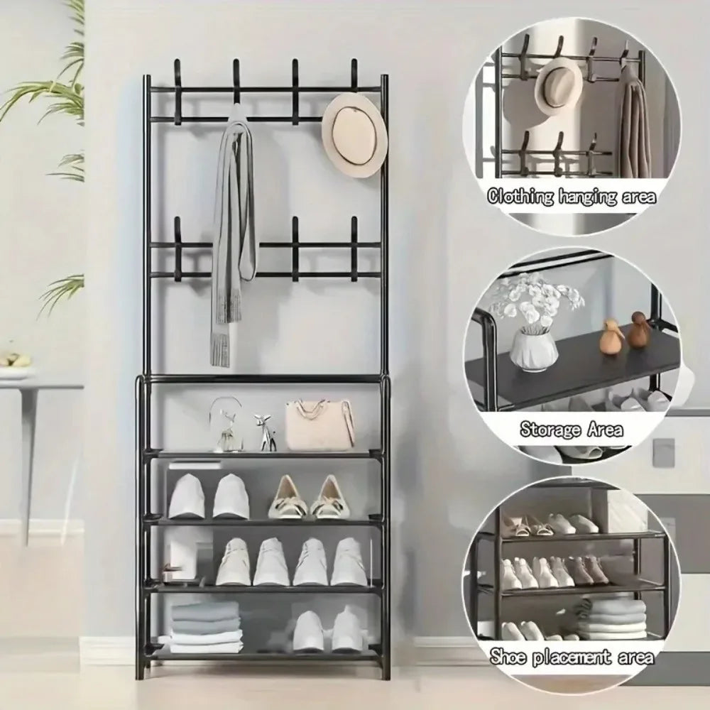 Multi-Layer Hallway Storage Racks With Hangers