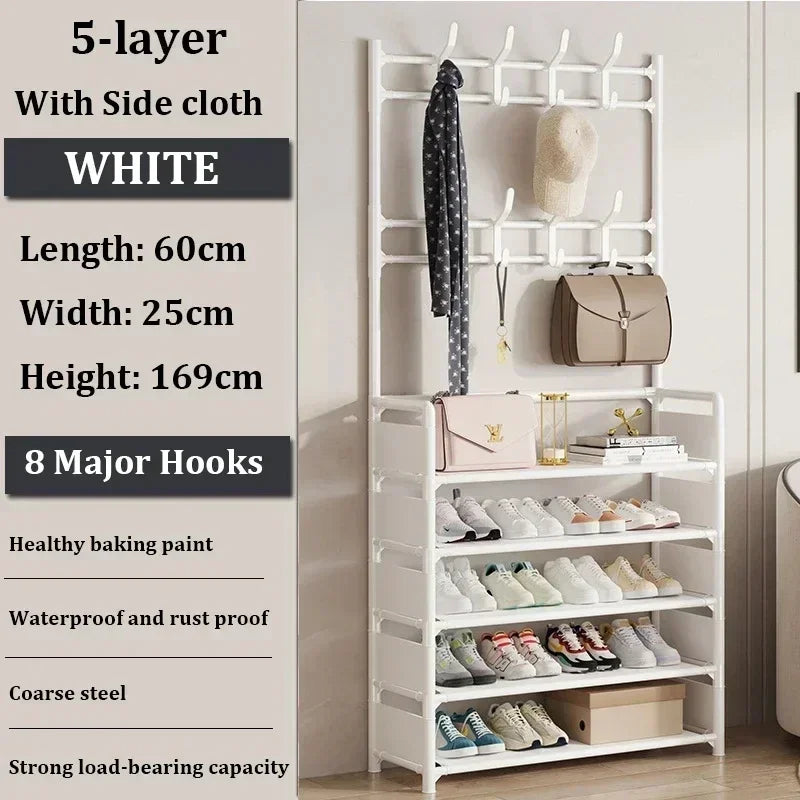 Multi-Layer Hallway Storage Racks With Hangers