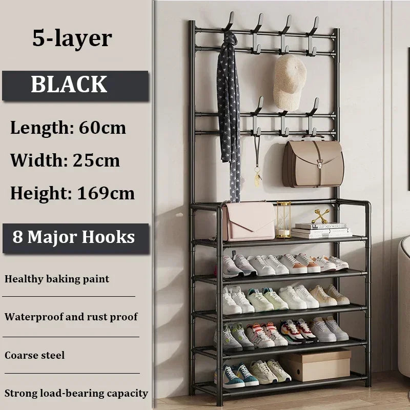 Multi-Layer Hallway Storage Racks With Hangers