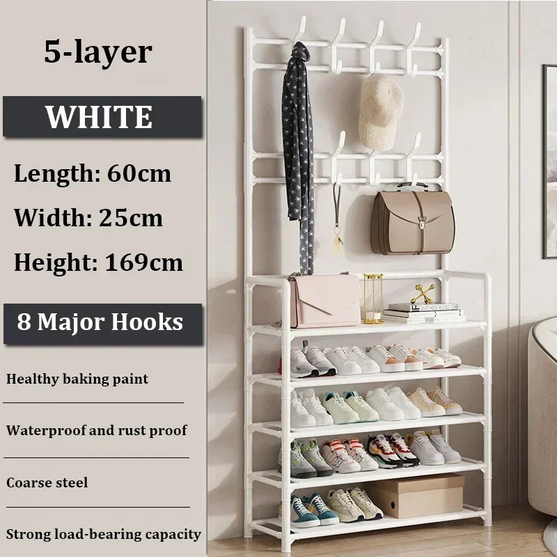 Multi-Layer Hallway Storage Racks With Hangers