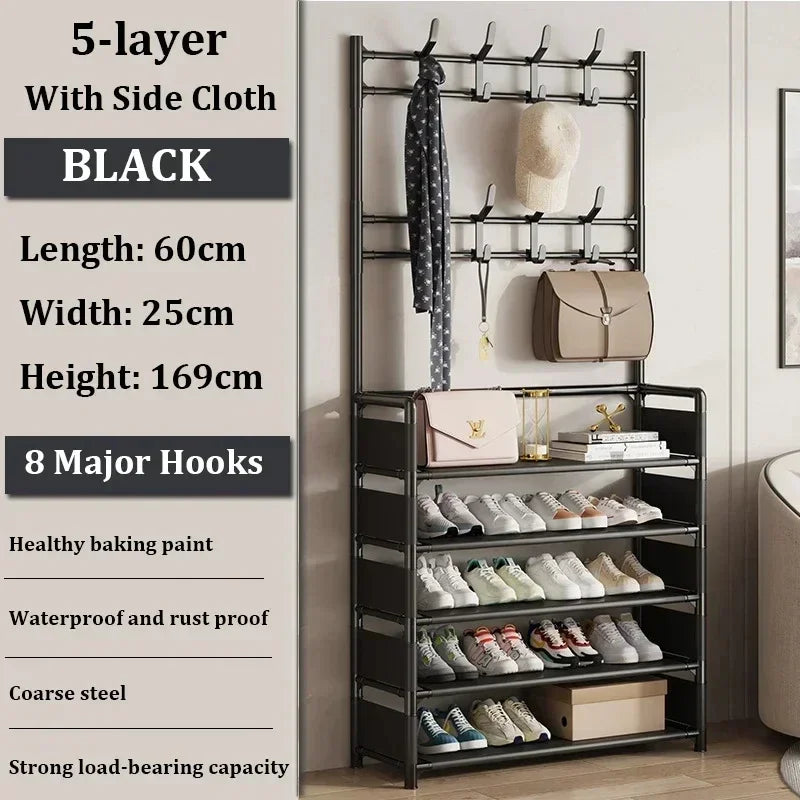 Multi-Layer Hallway Storage Racks With Hangers