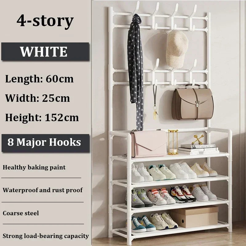 Multi-Layer Hallway Storage Racks With Hangers