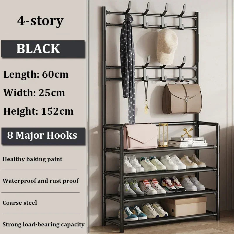 Multi-Layer Hallway Storage Racks With Hangers