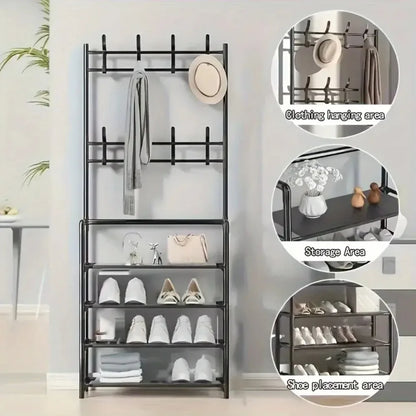 Multi-Layer Hallway Storage Racks With Hangers